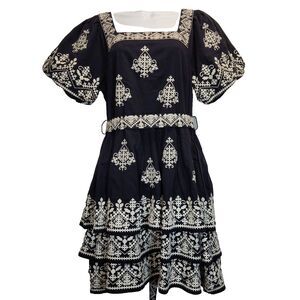 Boden Women‎ Square Neck Rara Tiered Lace Embroidered Ruffle Dress Sz 6 Bohemian